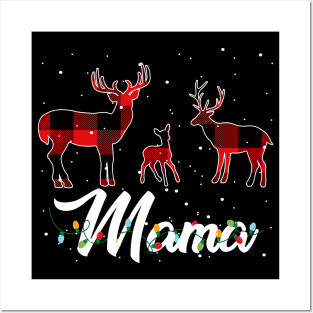 Mama Reindeer Plaid Pajama Shirt Family Christmas Posters and Art